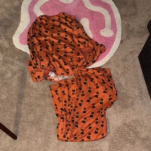 American Eagle Outfitters Orange Cat Print Pajama Set